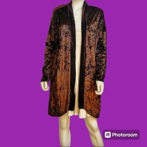 Llove Dark Brown Crushed Velour Open Front Kimono Size Medium